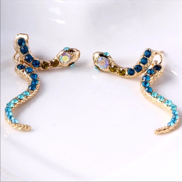 New Boutique Snake Rhinestone Unique Earrings - Picture 5 of 12